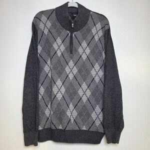 Joseph Abboud Men's Argyle 1/4 Quarter Zip Sweater Large Cotton Dark Gray